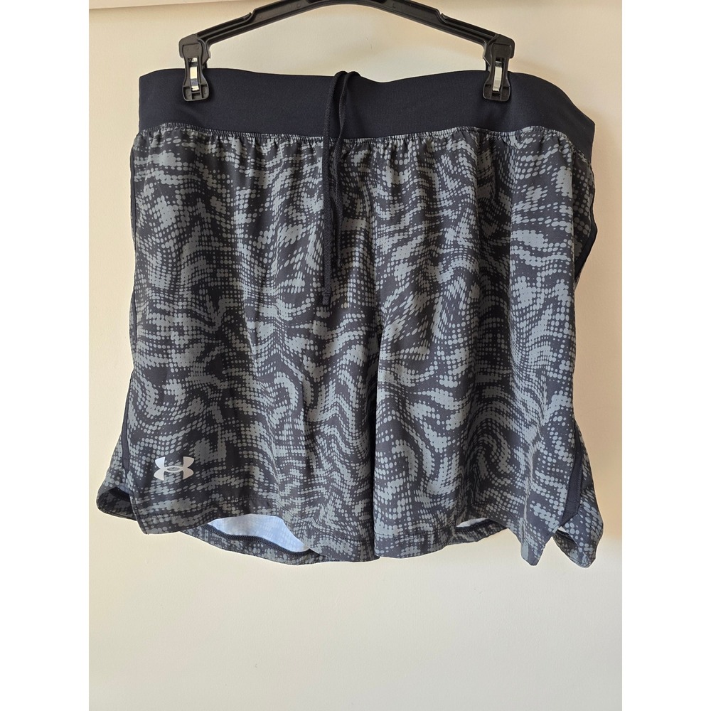 Under Armour Speedpocket Running Shorts Mens XL Black Grey Abstract Pattern 7in
